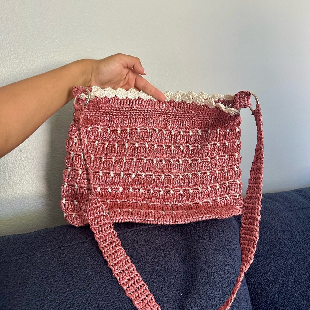 Handcrafted Pink and Cream Crochet Bag 💗